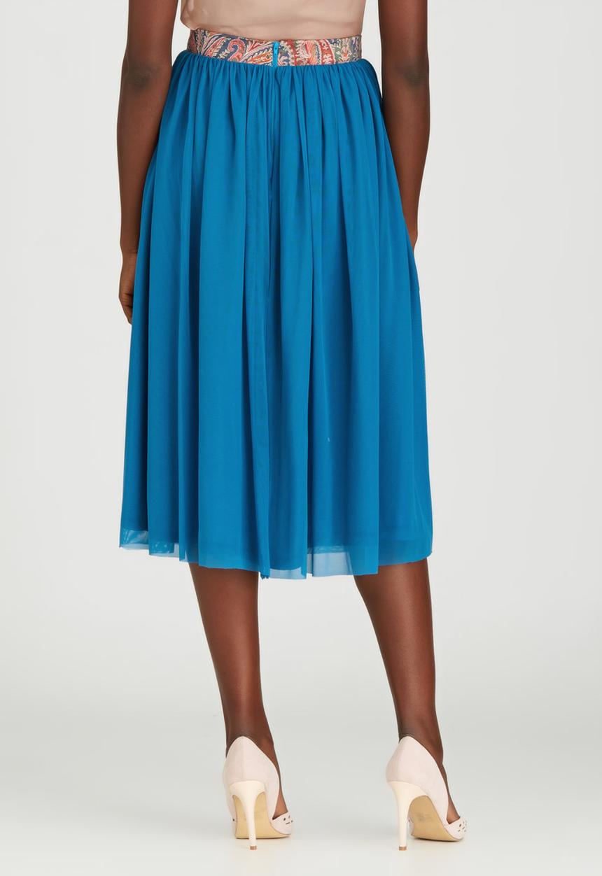 Sober - Mesh Midi Popskirt with Printed Band Mid Blue