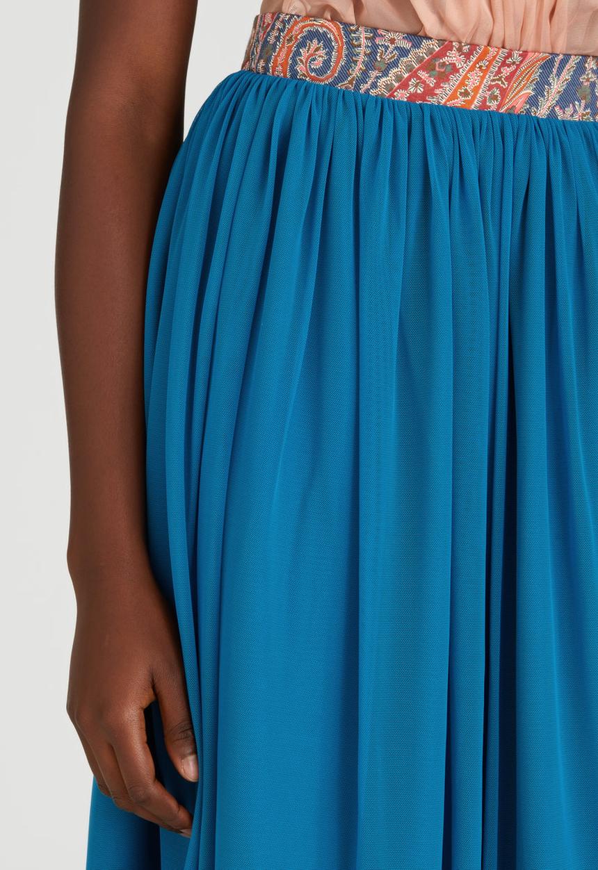 Sober - Mesh Midi Popskirt with Printed Band Mid Blue