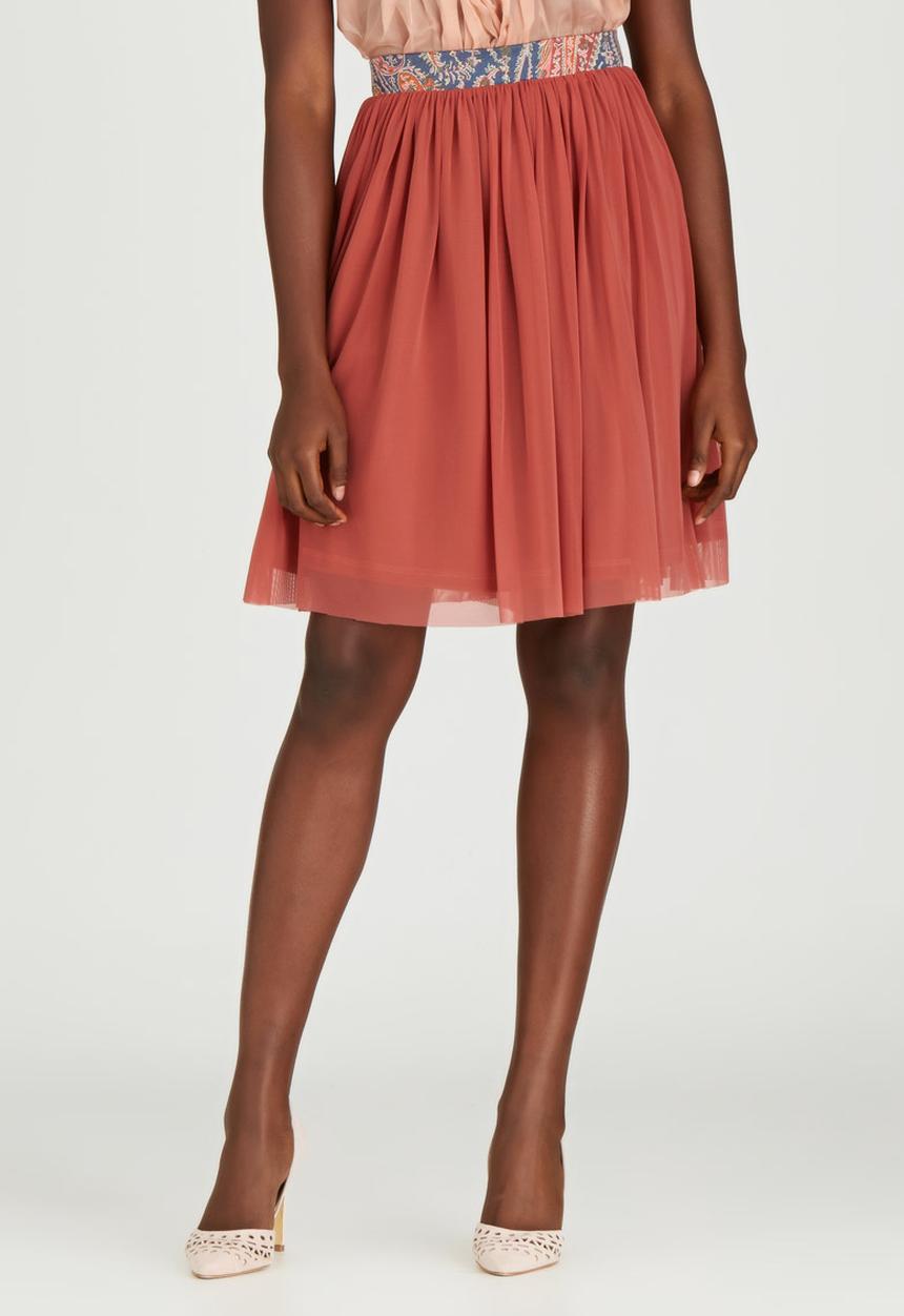 Sober - Mesh Popskirt with Printed Band Mid Brown