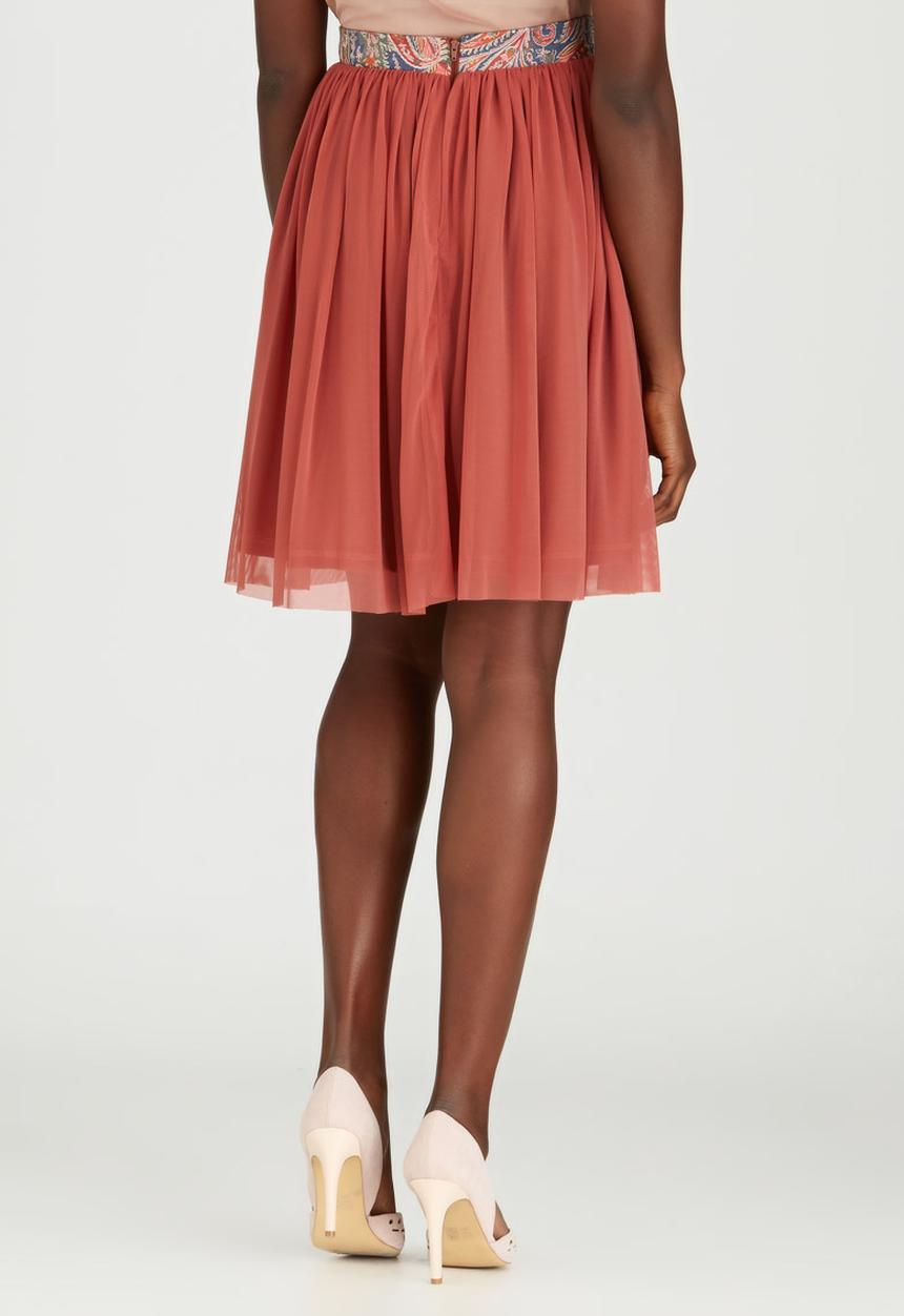 Sober - Mesh Popskirt with Printed Band Mid Brown