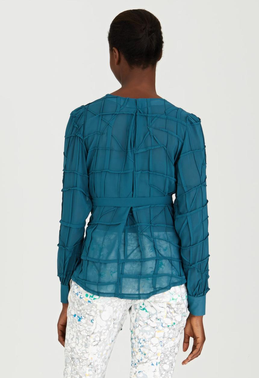 Judith Atelier - Pleated Manipulated Chiffon Wrap Blouse Mid Green