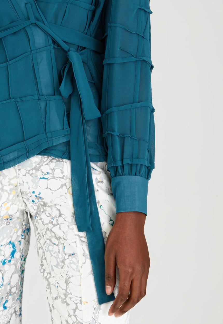 Judith Atelier - Pleated Manipulated Chiffon Wrap Blouse Mid Green