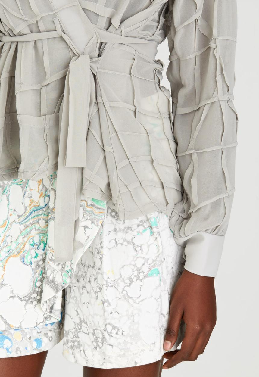 Judith Atelier - Pleated Manipulated Chiffon Wrap Blouse Grey