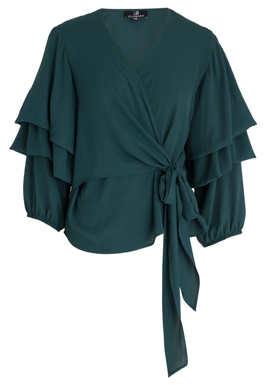 STYLE REPUBLIC - Volume Sleeve Wrap Blouse Green