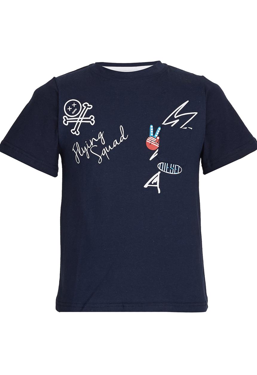 Rebel Republic - Slim Fit Printed T-shirt Navy