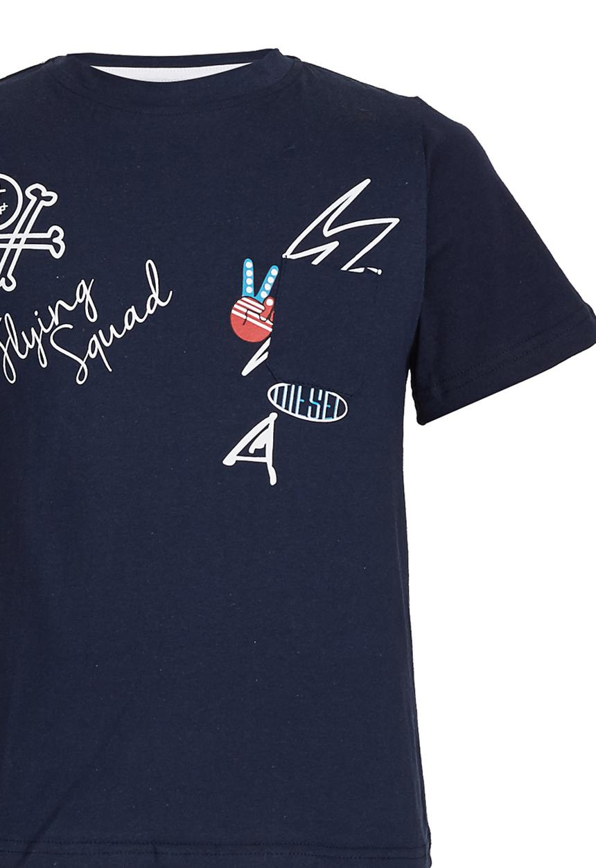 Rebel Republic - Slim Fit Printed T-shirt Navy