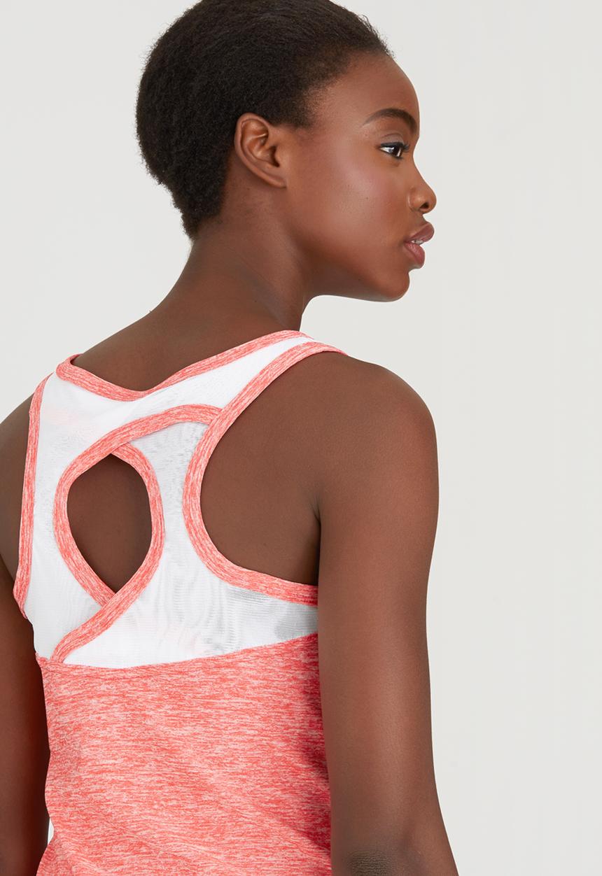 Lithe - Keyhole Vest with Mesh Inset Coral
