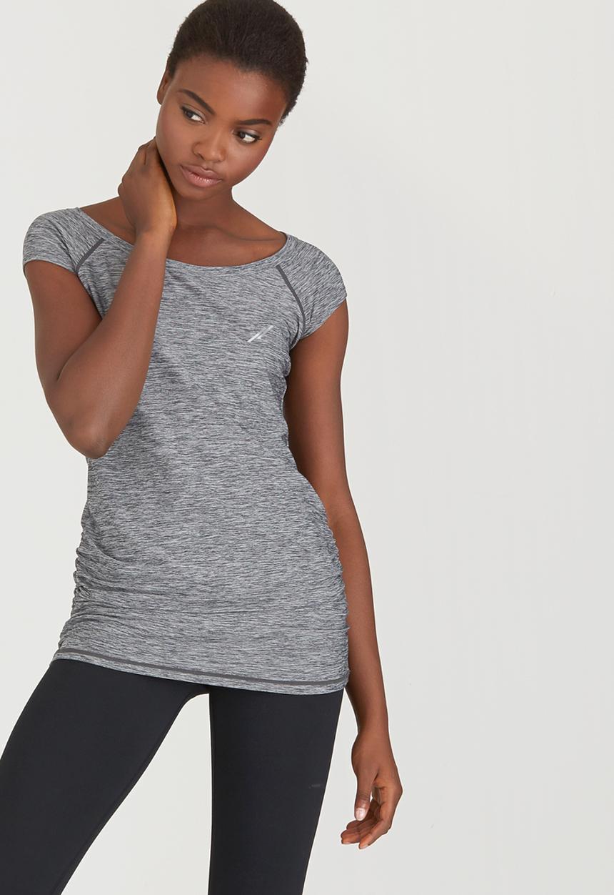 Lithe - Sporty Longer Length Top with Side Gauging Grey Melange