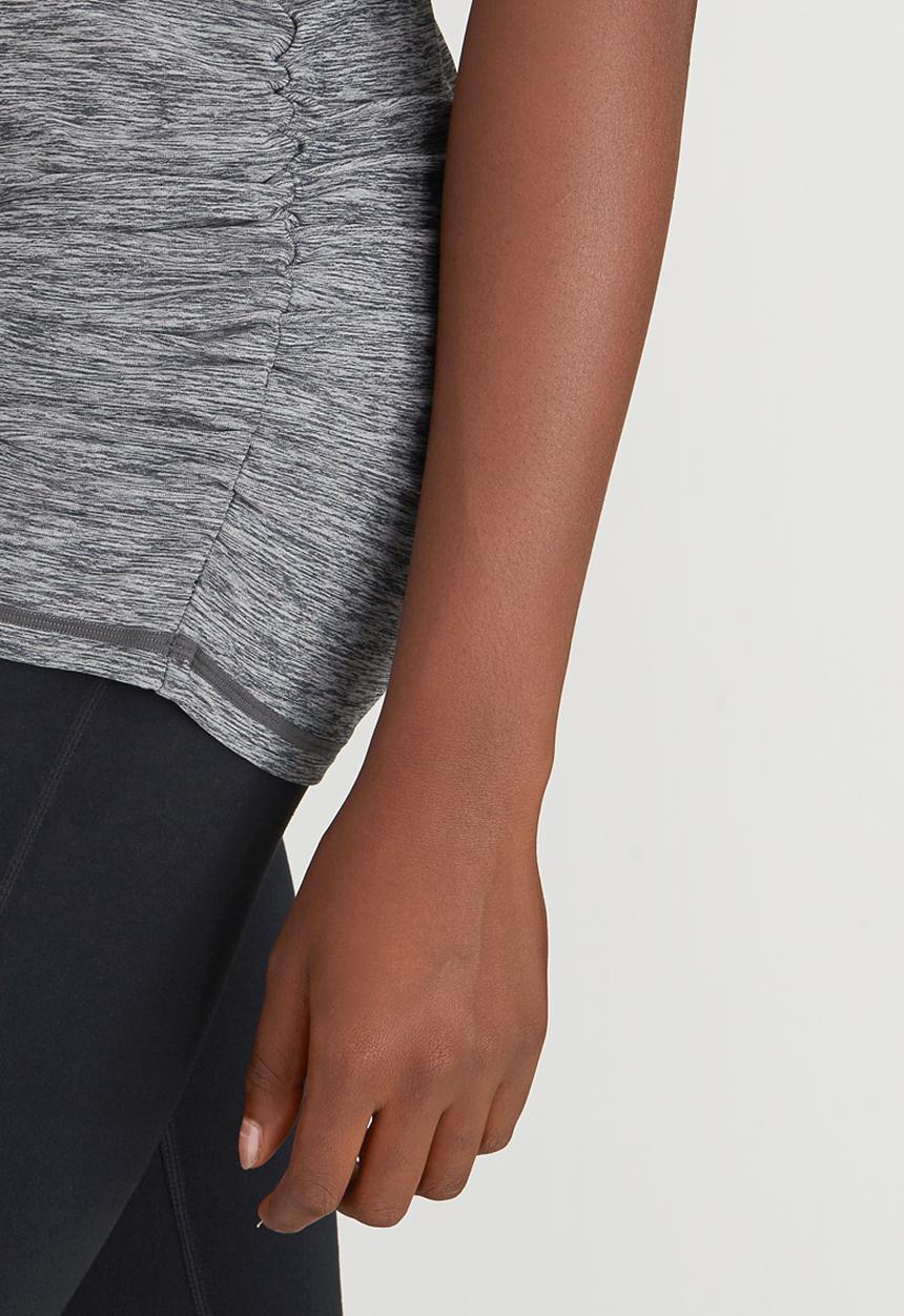 Lithe - Sporty Longer Length Top with Side Gauging Grey Melange