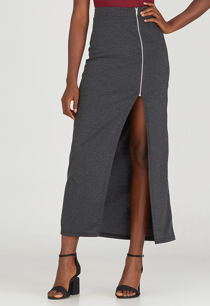 c(inch) - Zip Maxi Skirt Grey Melange