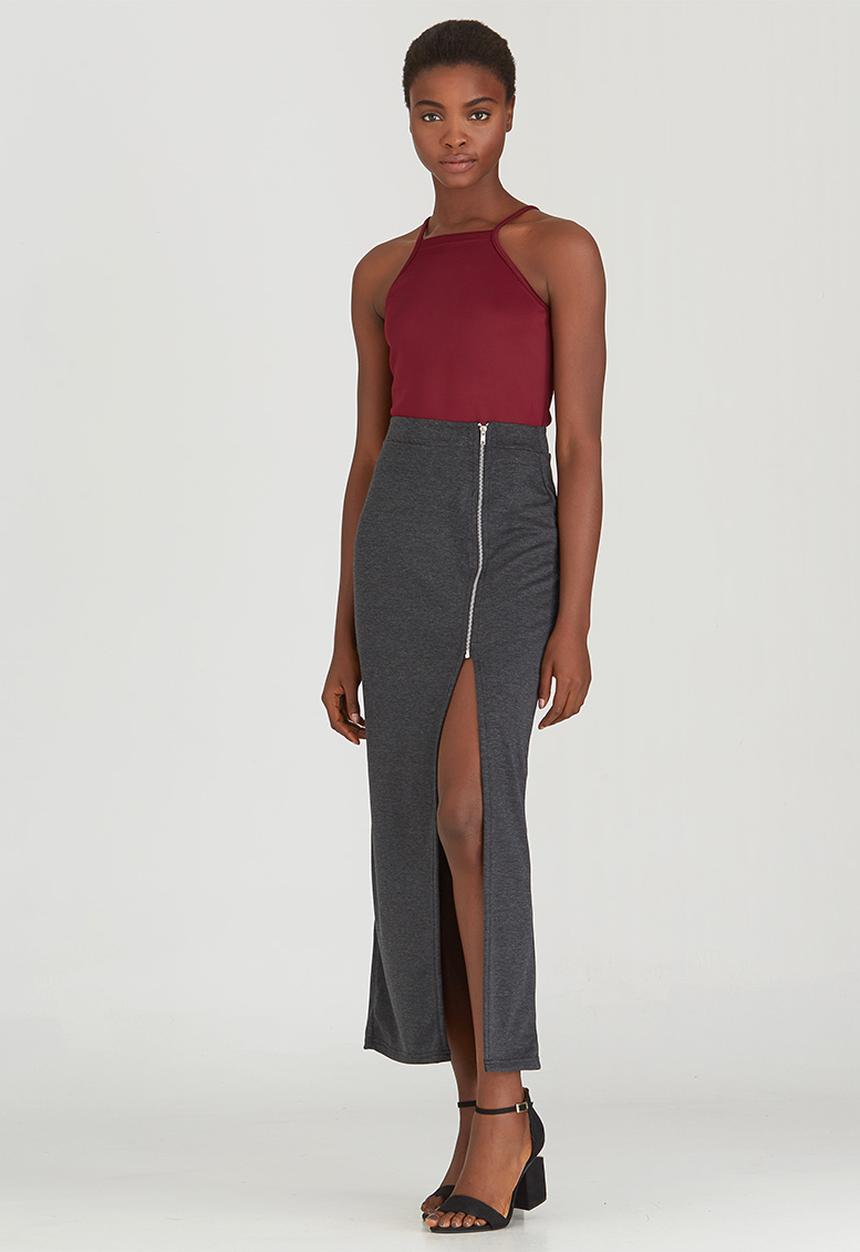 c(inch) - Zip Maxi Skirt Grey Melange