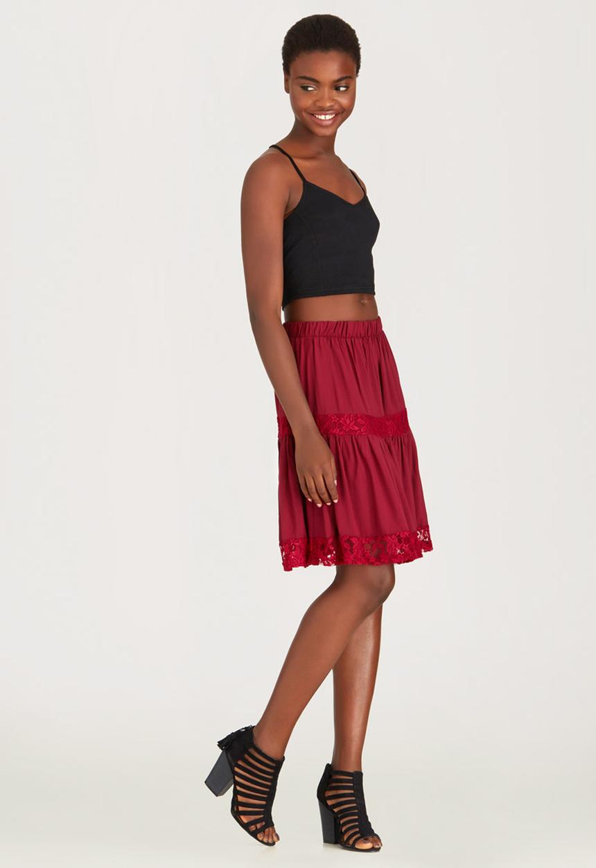 c(inch) - Lace Inset Midi Skirt Dark Red