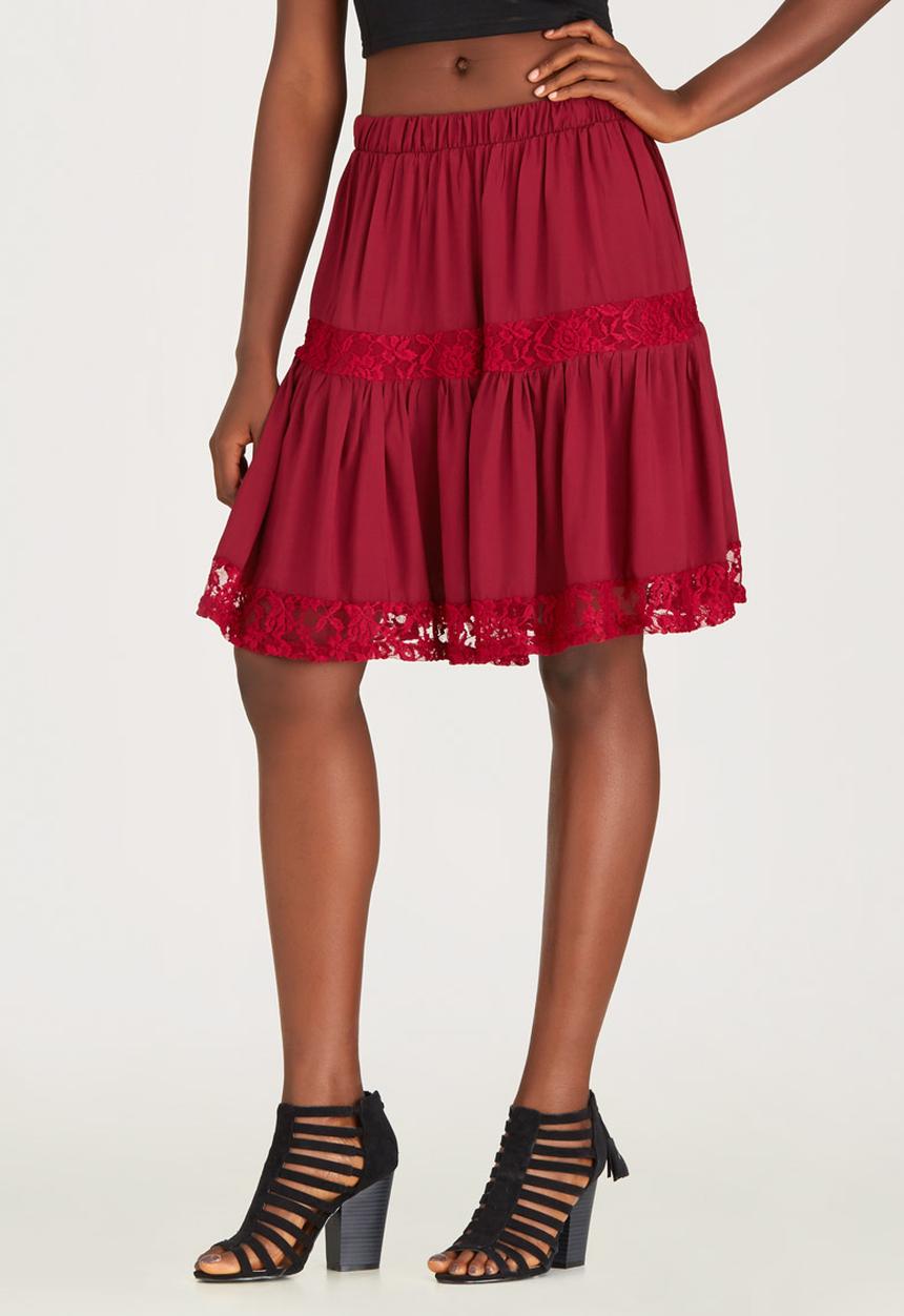c(inch) - Lace Inset Midi Skirt Dark Red