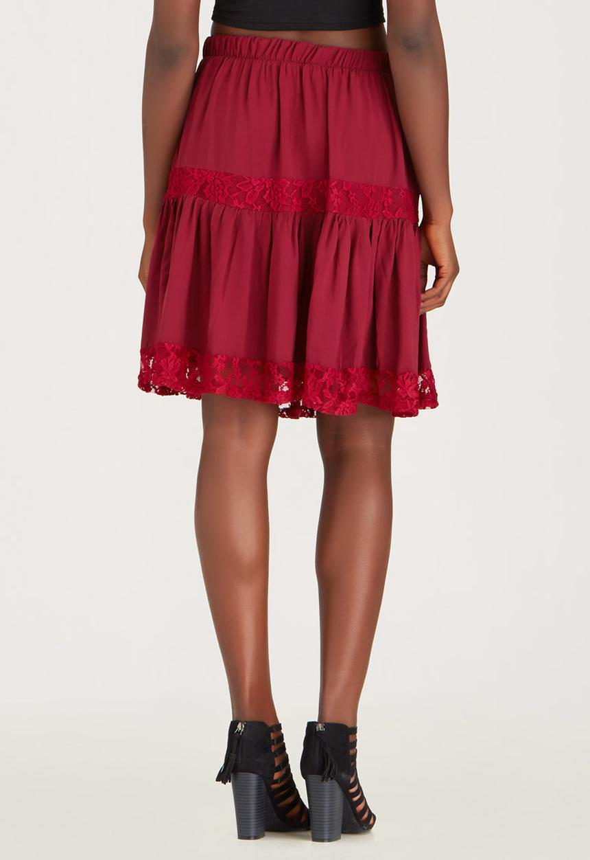 c(inch) - Lace Inset Midi Skirt Dark Red