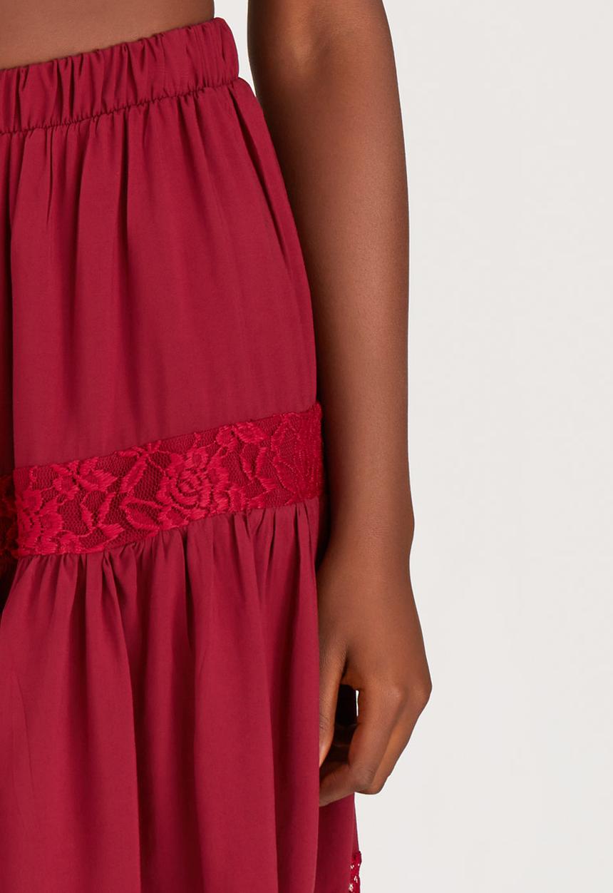 c(inch) - Lace Inset Midi Skirt Dark Red