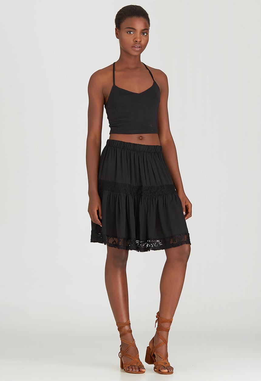 c(inch) - Lace Inset Midi Skirt Black
