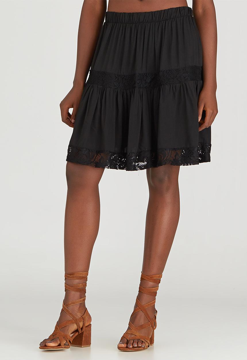 c(inch) - Lace Inset Midi Skirt Black