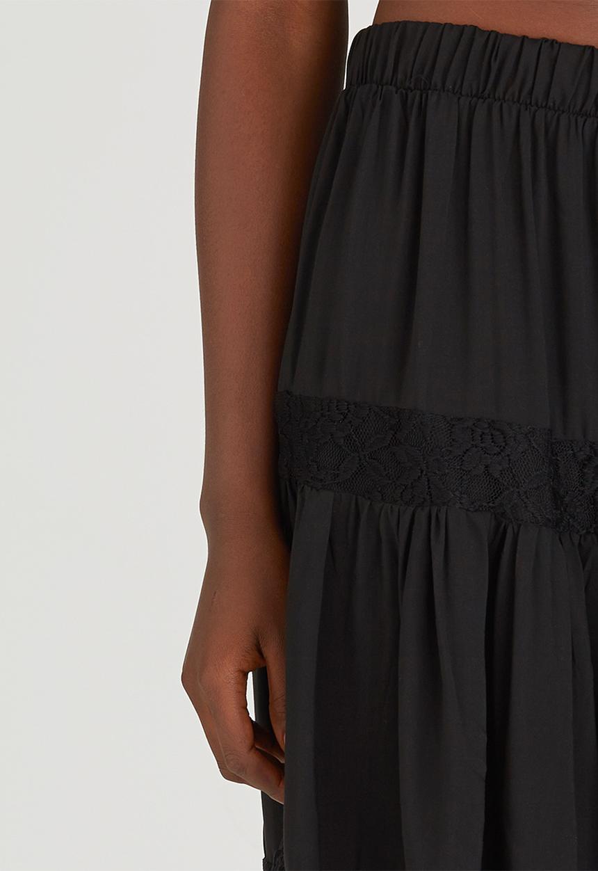 c(inch) - Lace Inset Midi Skirt Black