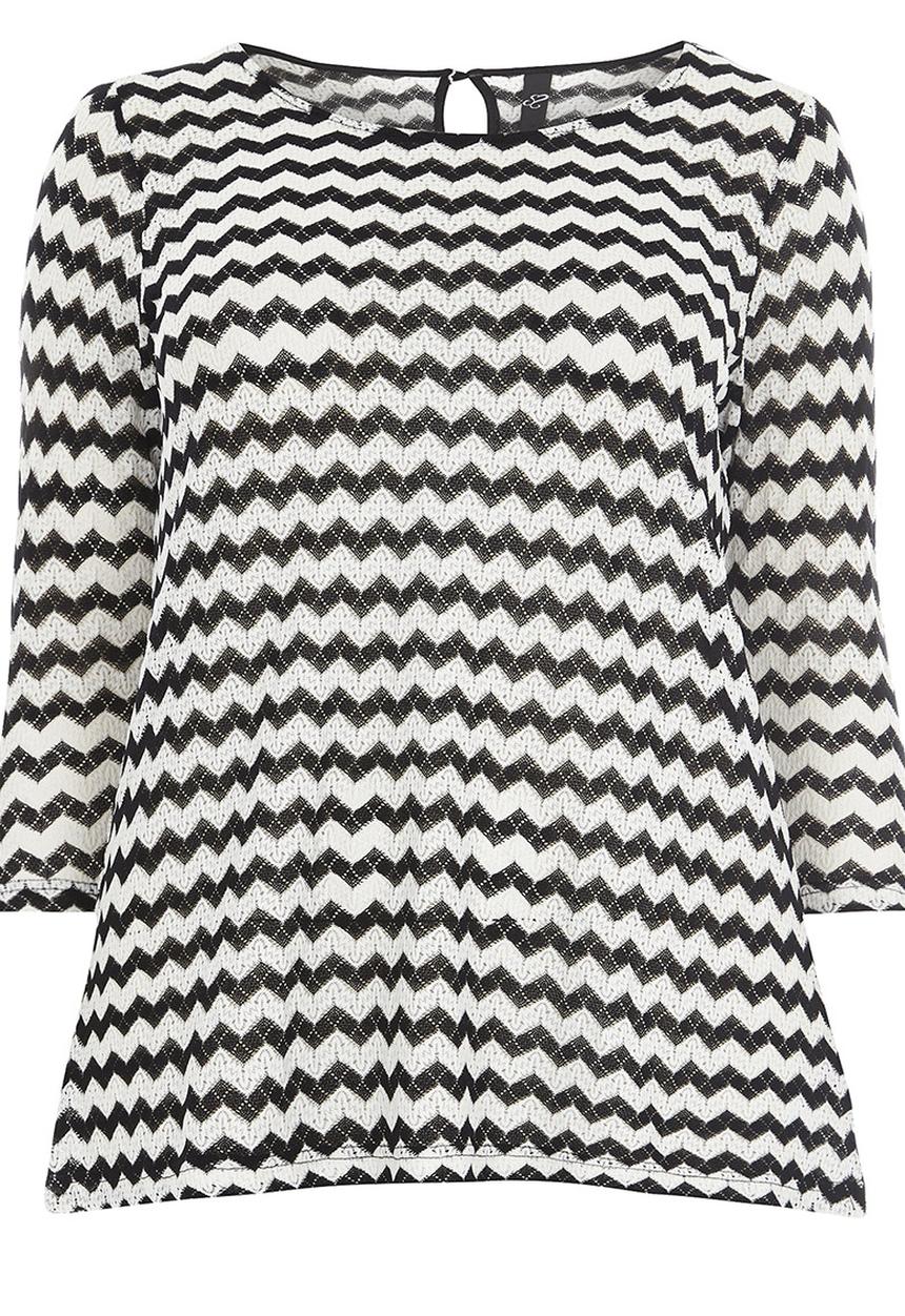 EVANS - Zig-zag Knitted Top Black and White