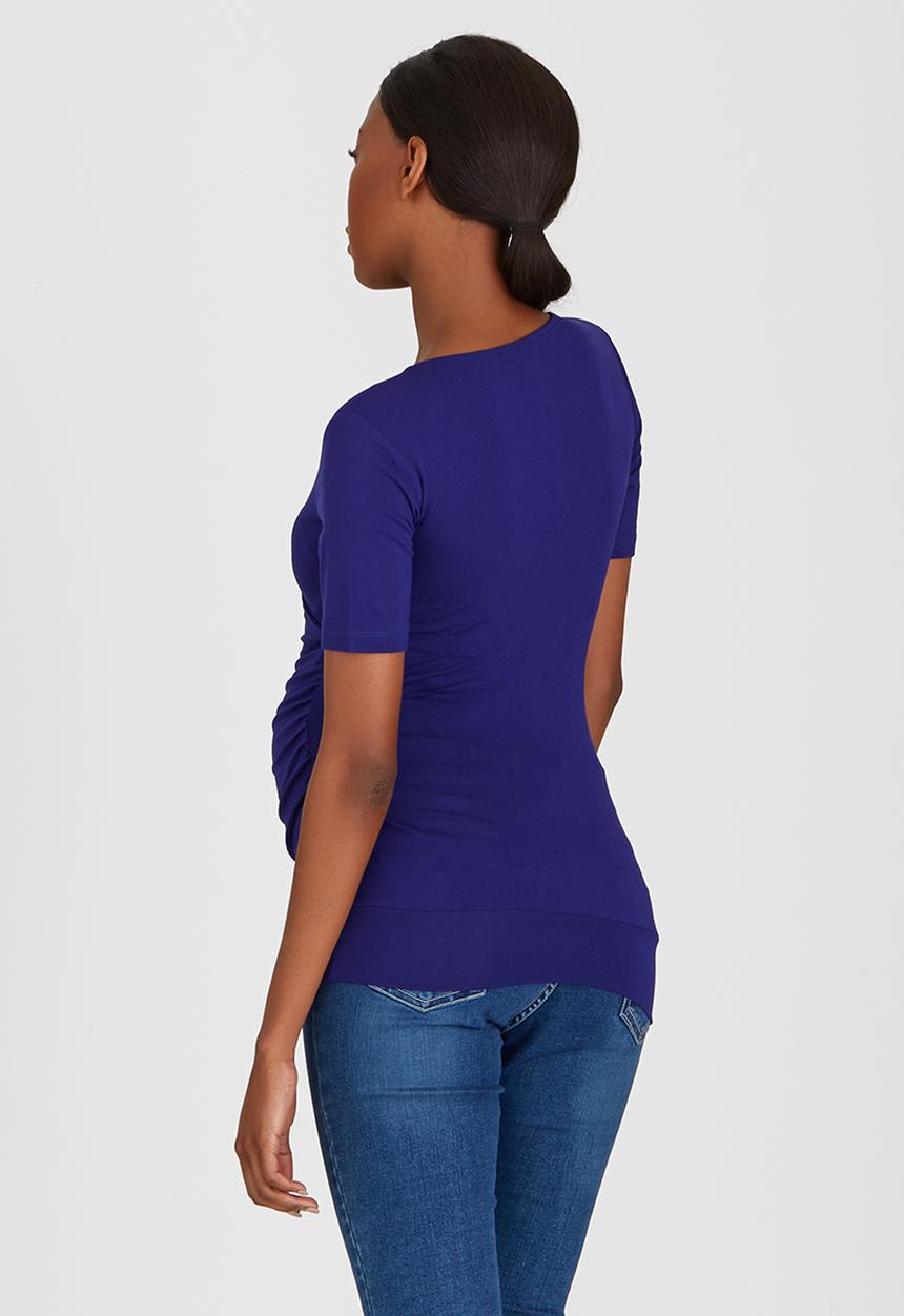 Cherry Melon - Short Sleeve Wrap Front Top Dark Blue
