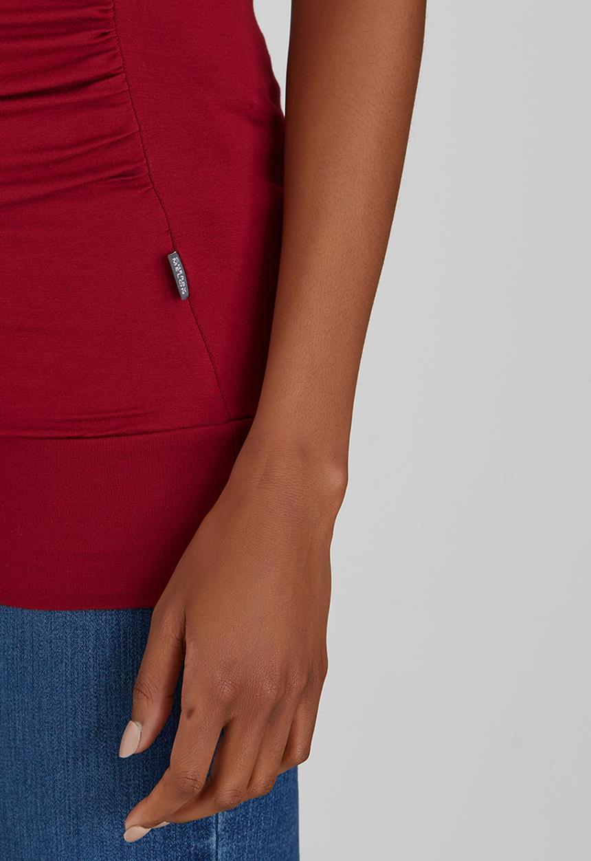 Cherry Melon - Short Sleeve Wrap Front Top Dark Red