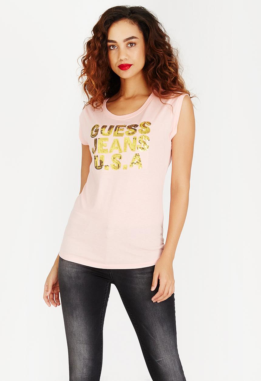 GUESS - Sequin Logo Tee Coral
