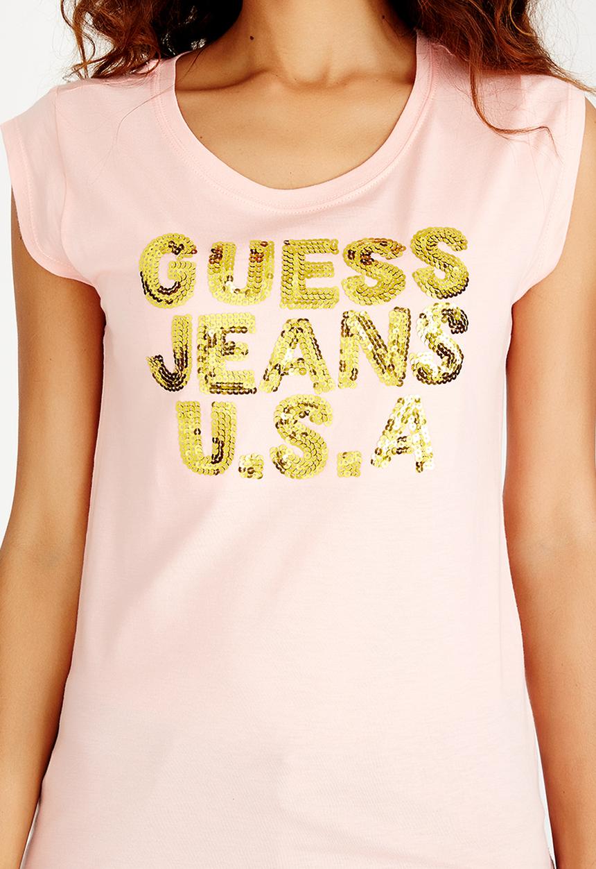 GUESS - Sequin Logo Tee Coral