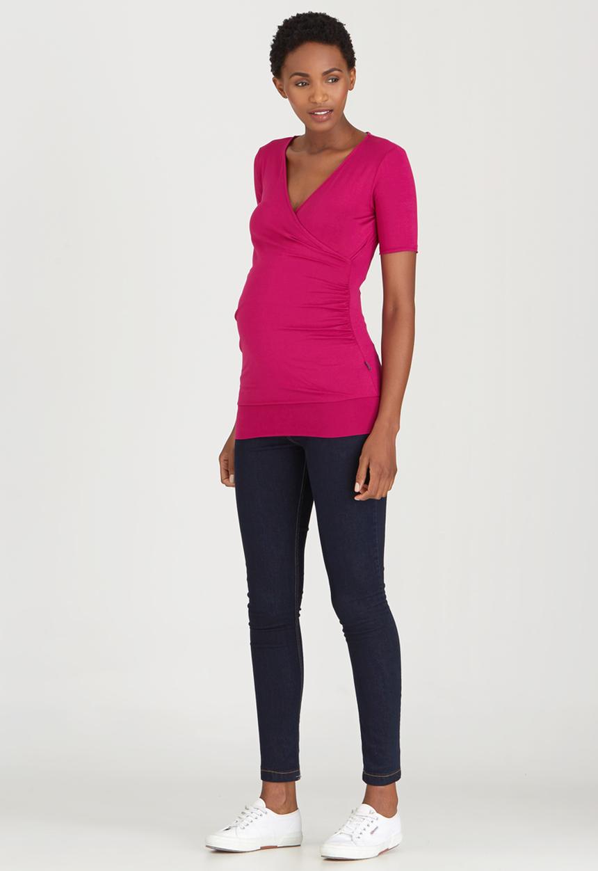 Cherry Melon - Short Sleeve Gauged Wrap Top Mid Pink