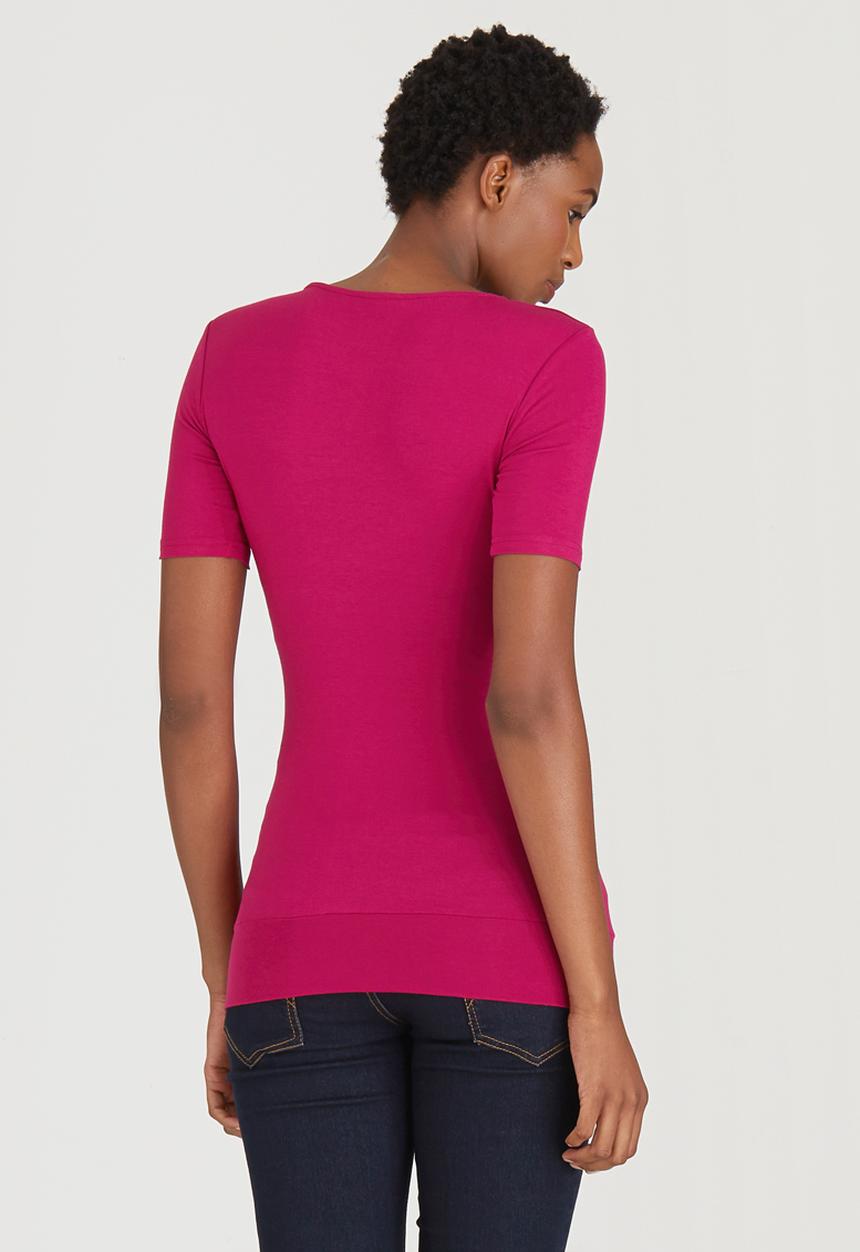 Cherry Melon - Short Sleeve Gauged Wrap Top Mid Pink