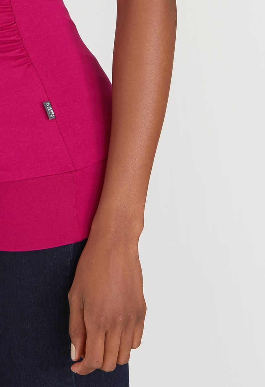 Cherry Melon - Short Sleeve Gauged Wrap Top Mid Pink
