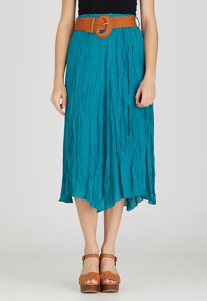 Revenge - Belted Crinkled Midi Skirt Mid Green