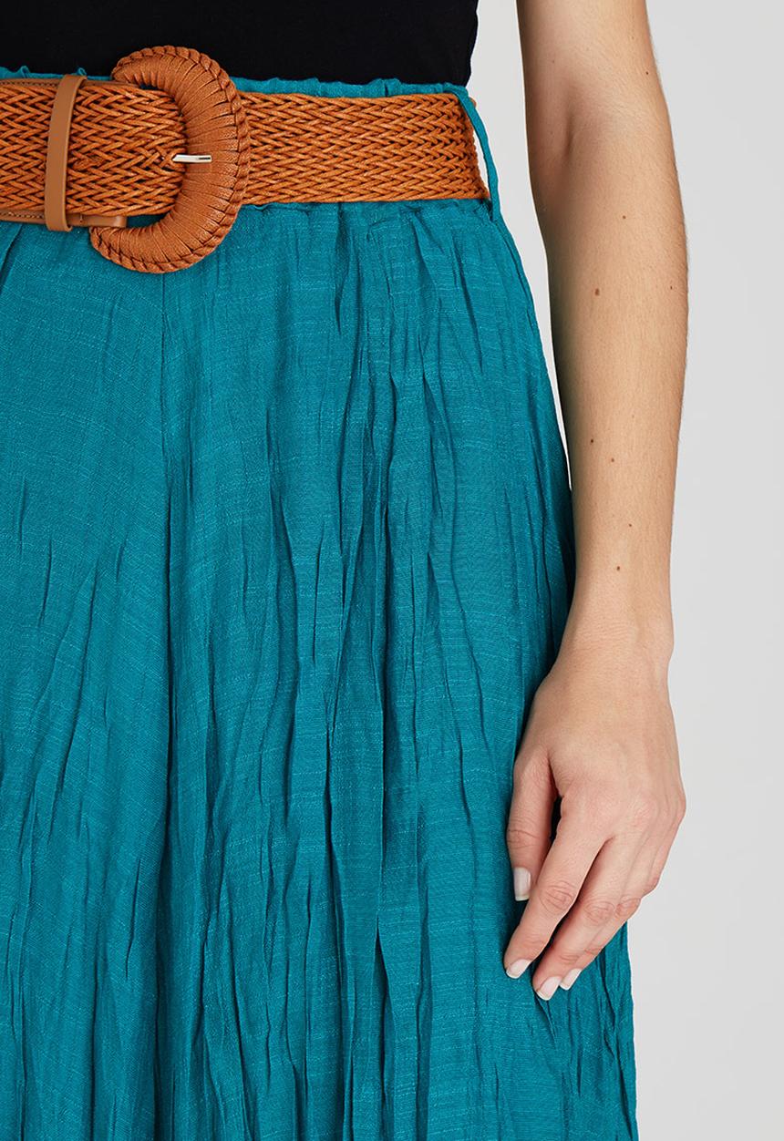 Revenge - Belted Crinkled Midi Skirt Mid Green
