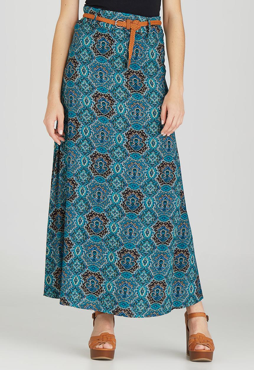 Revenge - All-over Print Maxi Skirt Turquoise