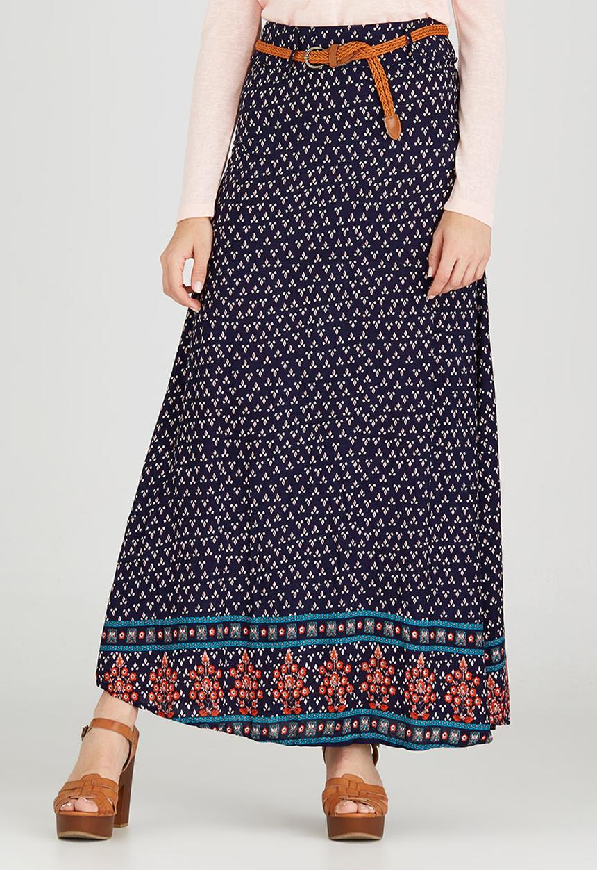 Revenge - Border Trim Maxi Skirt Navy