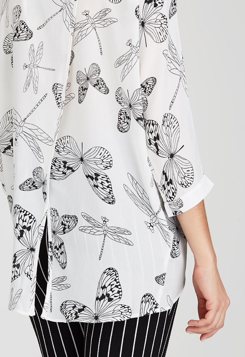 Revenge - Dragonfly & Butterfly Print Shirt White