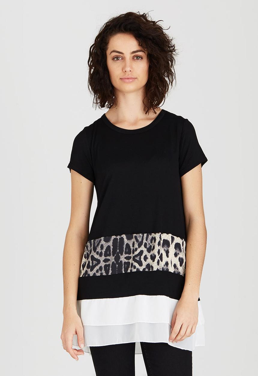 Revenge - Contrast Spliced Longer Length Tunic Top Black