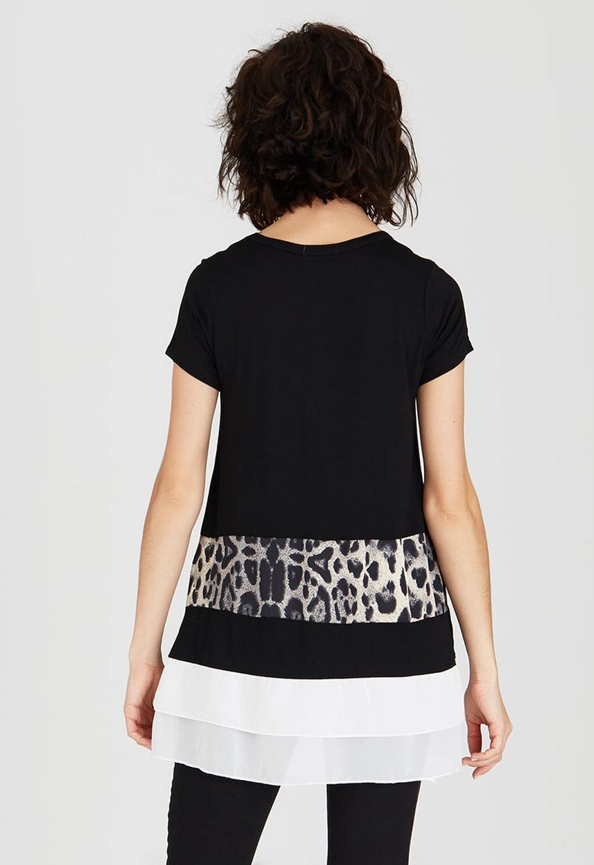 Revenge - Contrast Spliced Longer Length Tunic Top Black