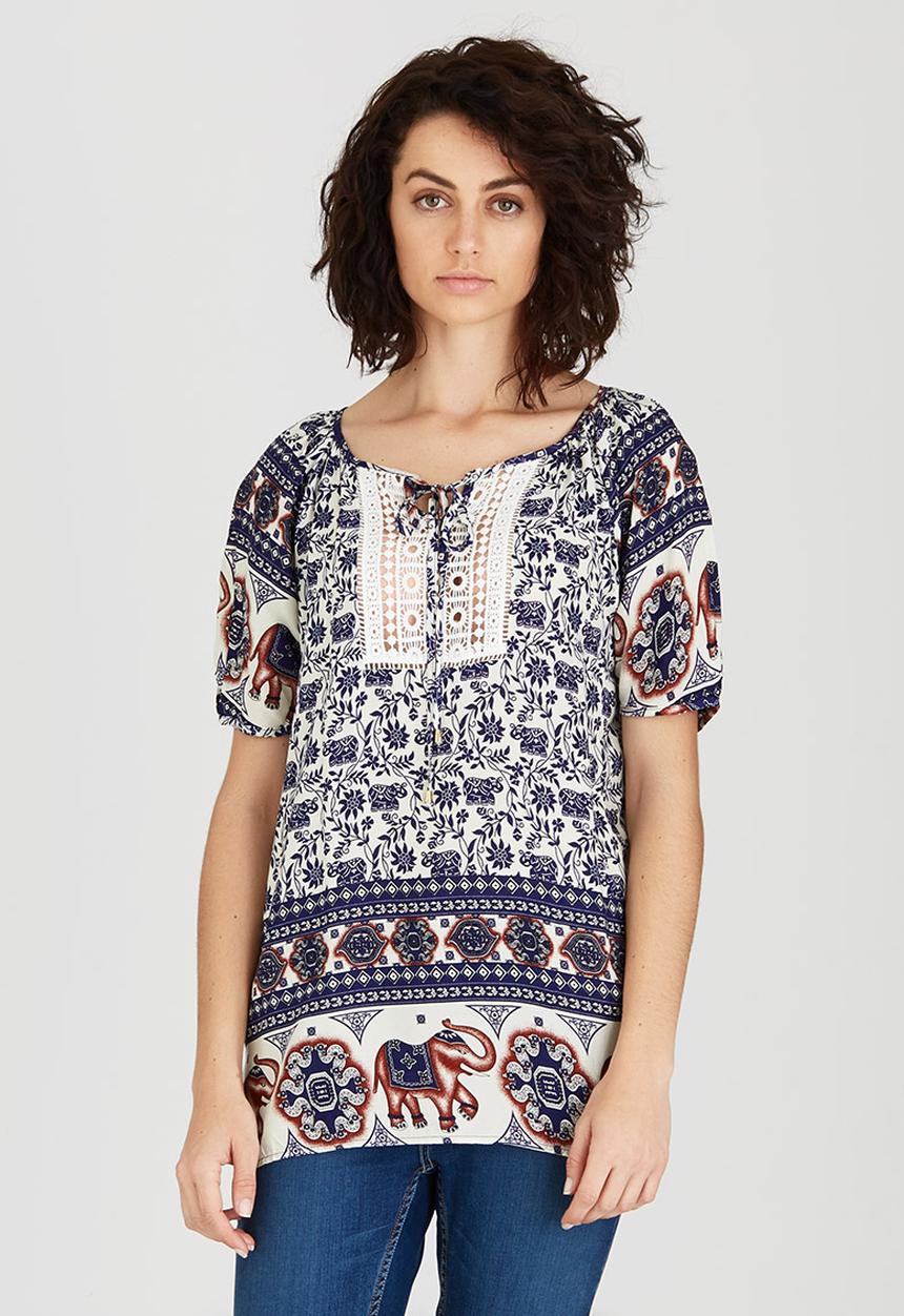 Revenge - Elephant Patterned Tunic Top Navy
