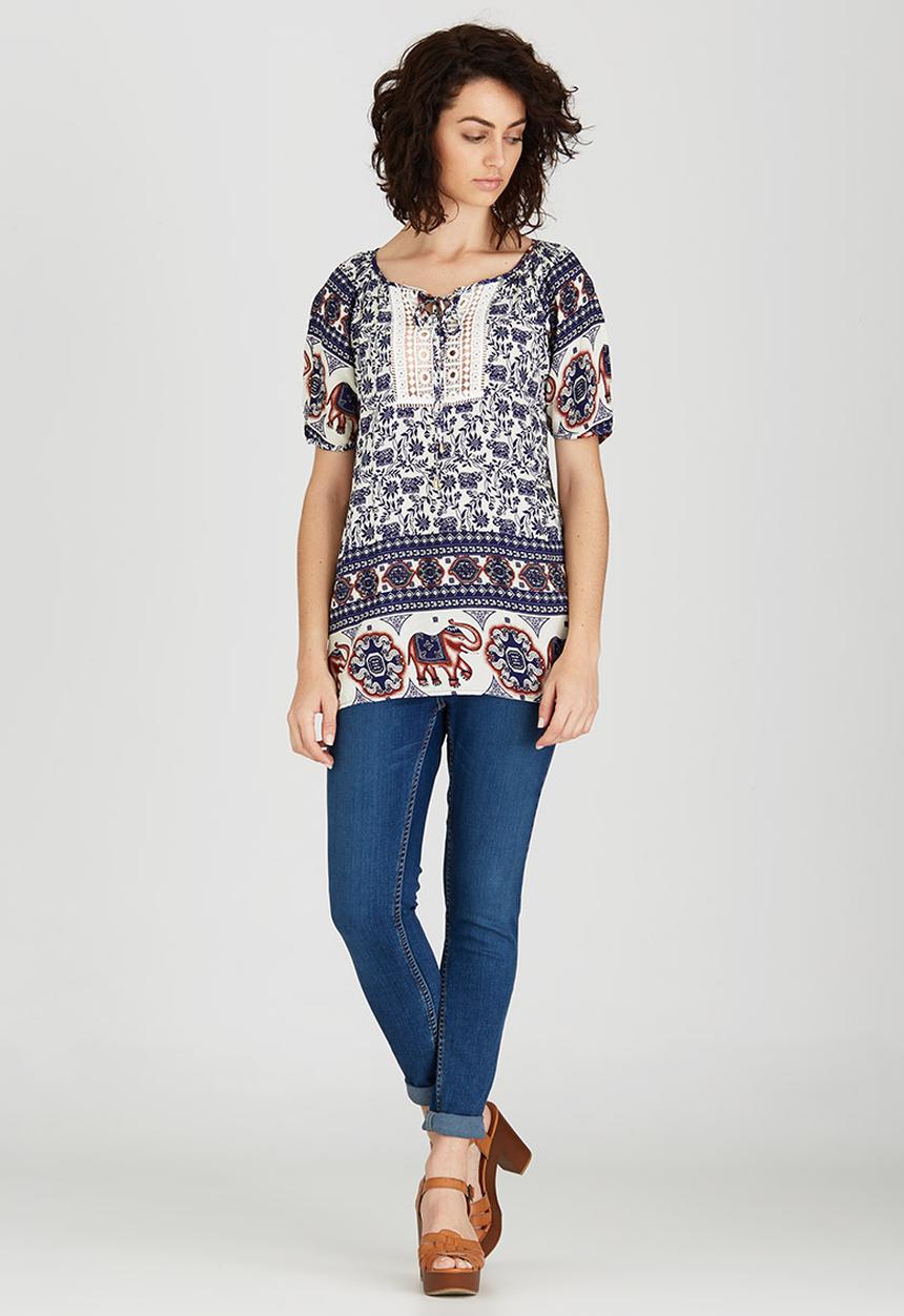 Revenge - Elephant Patterned Tunic Top Navy