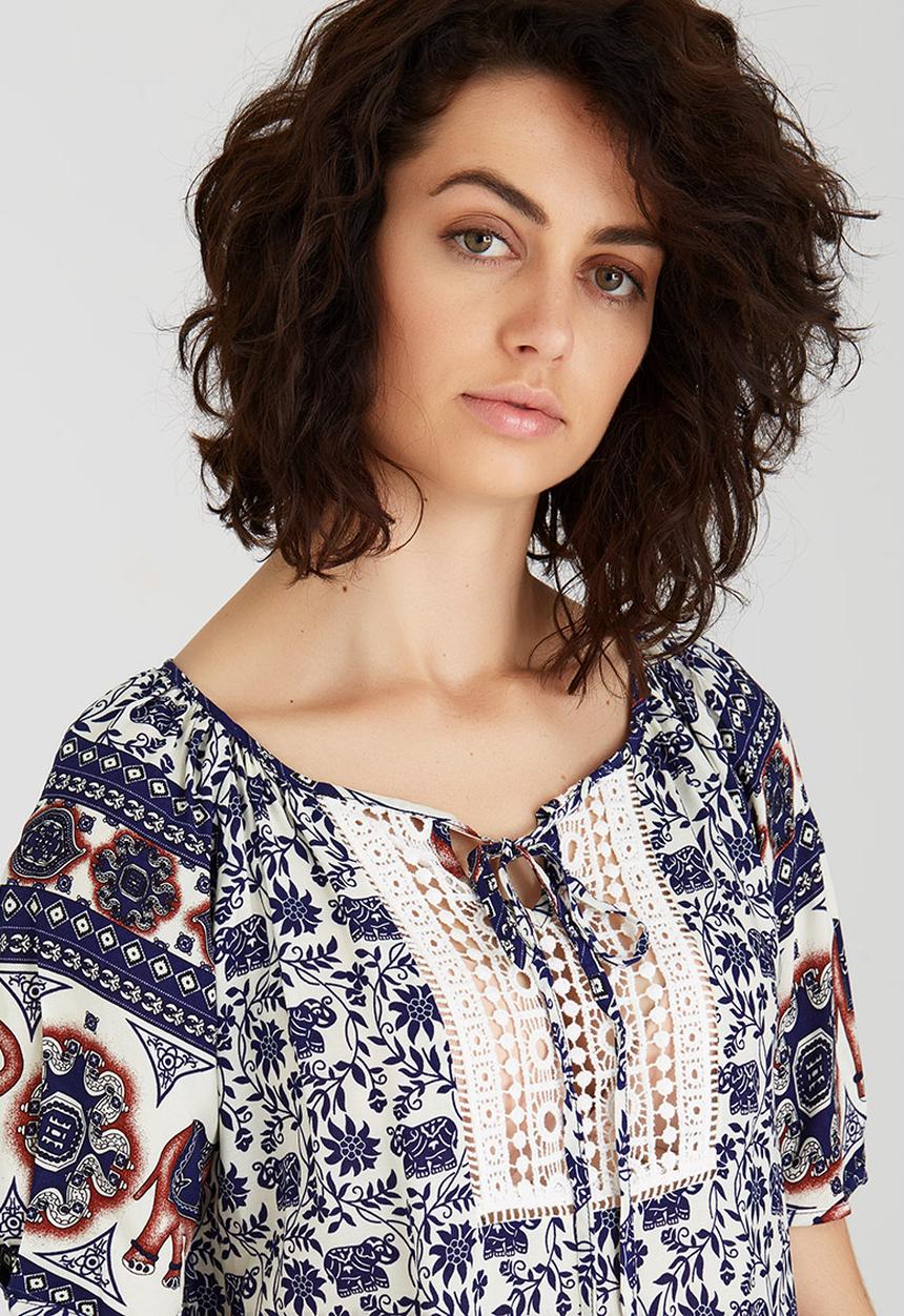 Revenge - Elephant Patterned Tunic Top Navy