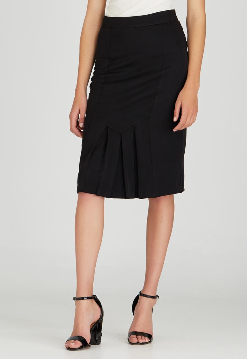 edit - Front Pleat Detailed Semi-fitted Skirt Black