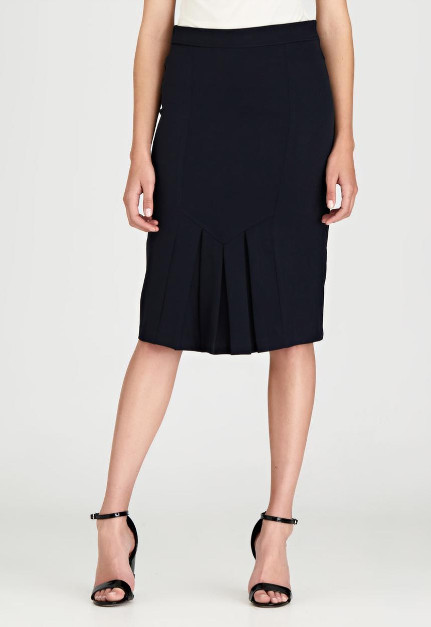edit - Front Pleat Detailed Semi-fitted Skirt Navy