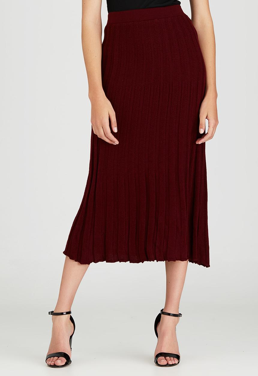 STYLE REPUBLIC - Midi Pleated Knitwear Skirt Dark Red