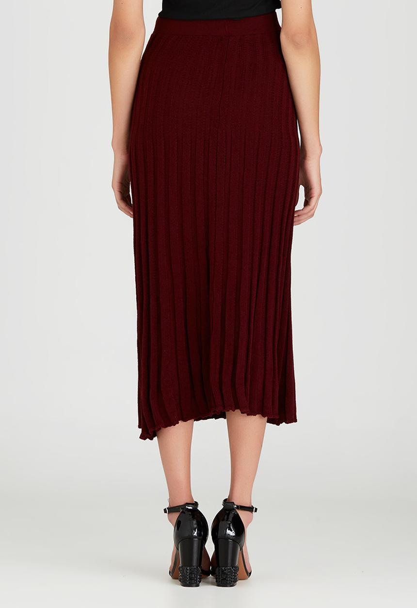 STYLE REPUBLIC - Midi Pleated Knitwear Skirt Dark Red