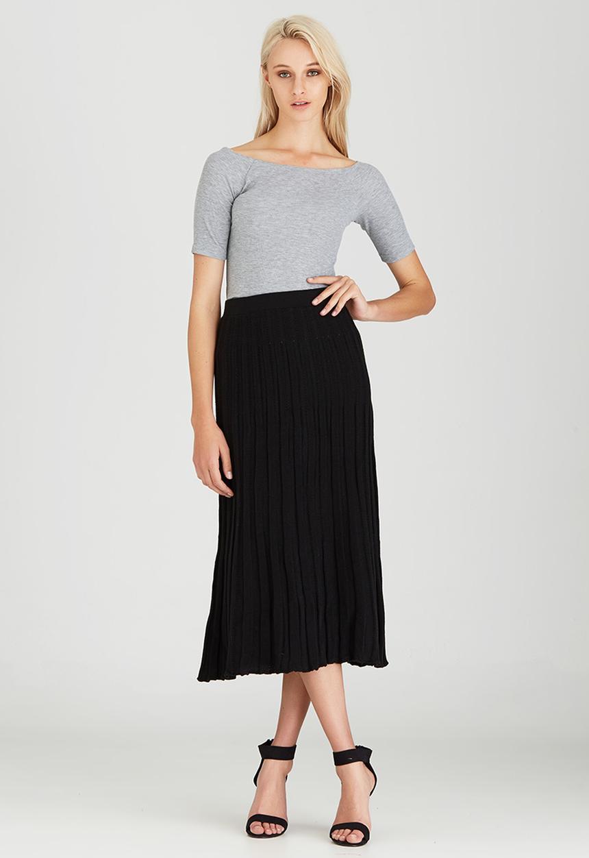 STYLE REPUBLIC - Midi Pleated Knitwear Skirt Black