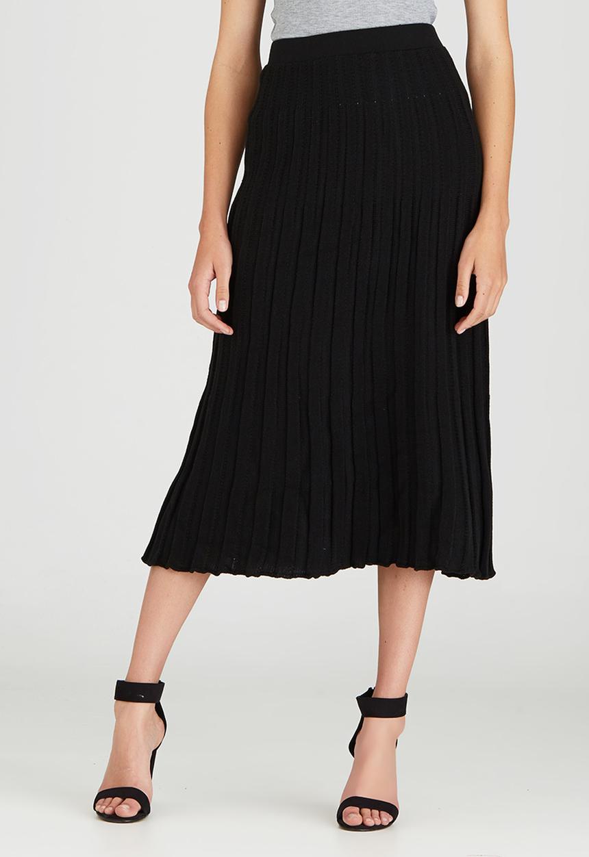 STYLE REPUBLIC - Midi Pleated Knitwear Skirt Black