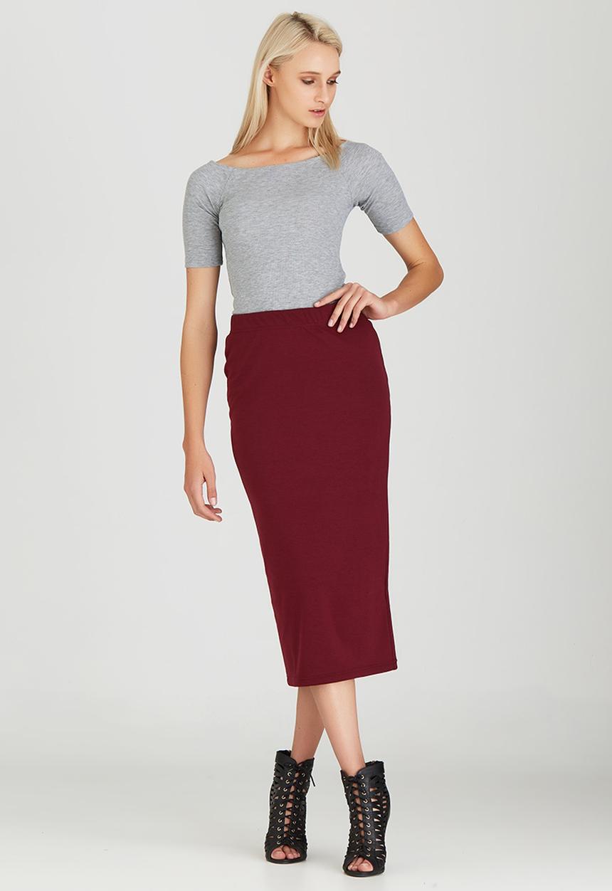 STYLE REPUBLIC - Bodycon Midi Skirt Dark Red