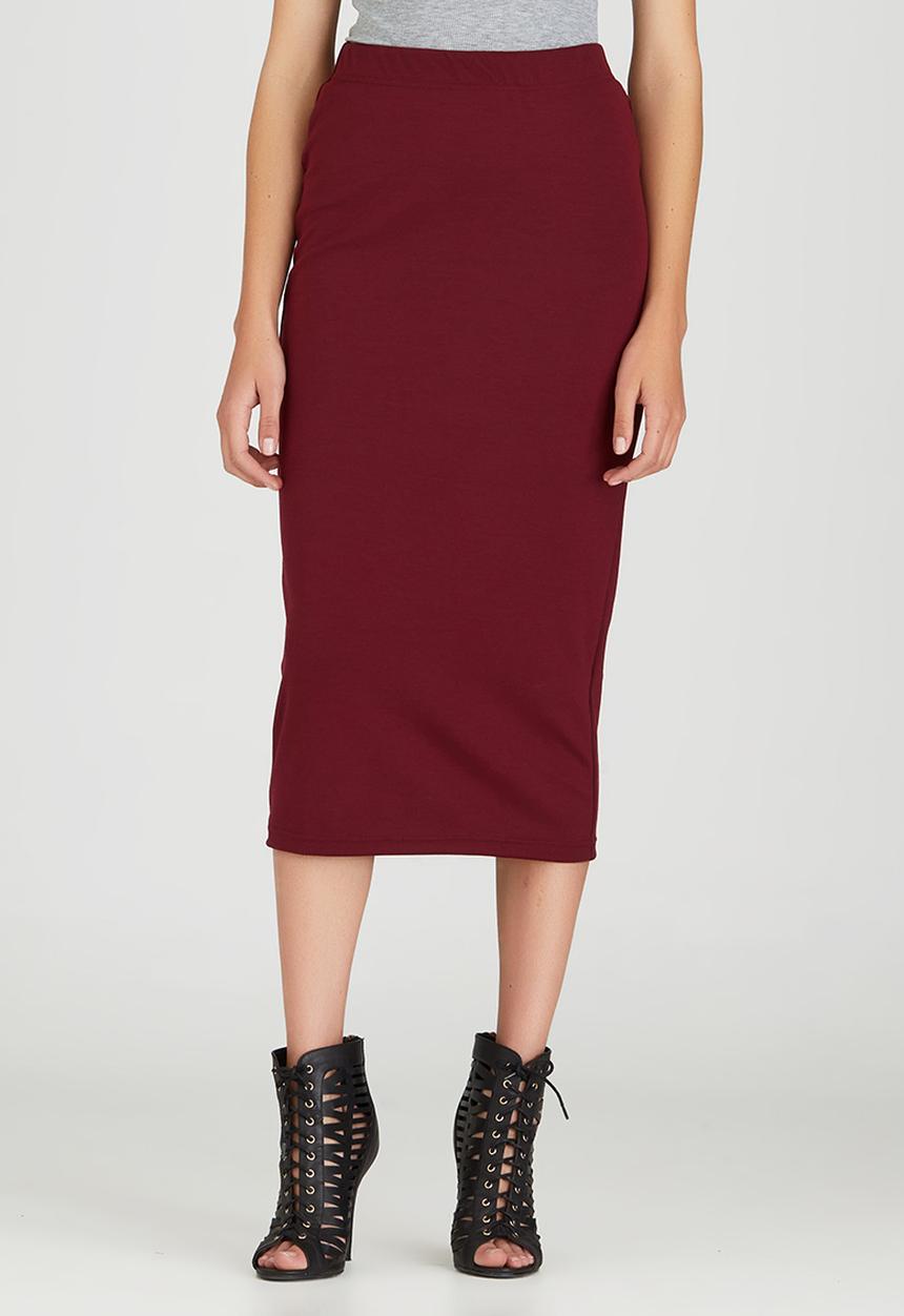 STYLE REPUBLIC - Bodycon Midi Skirt Dark Red