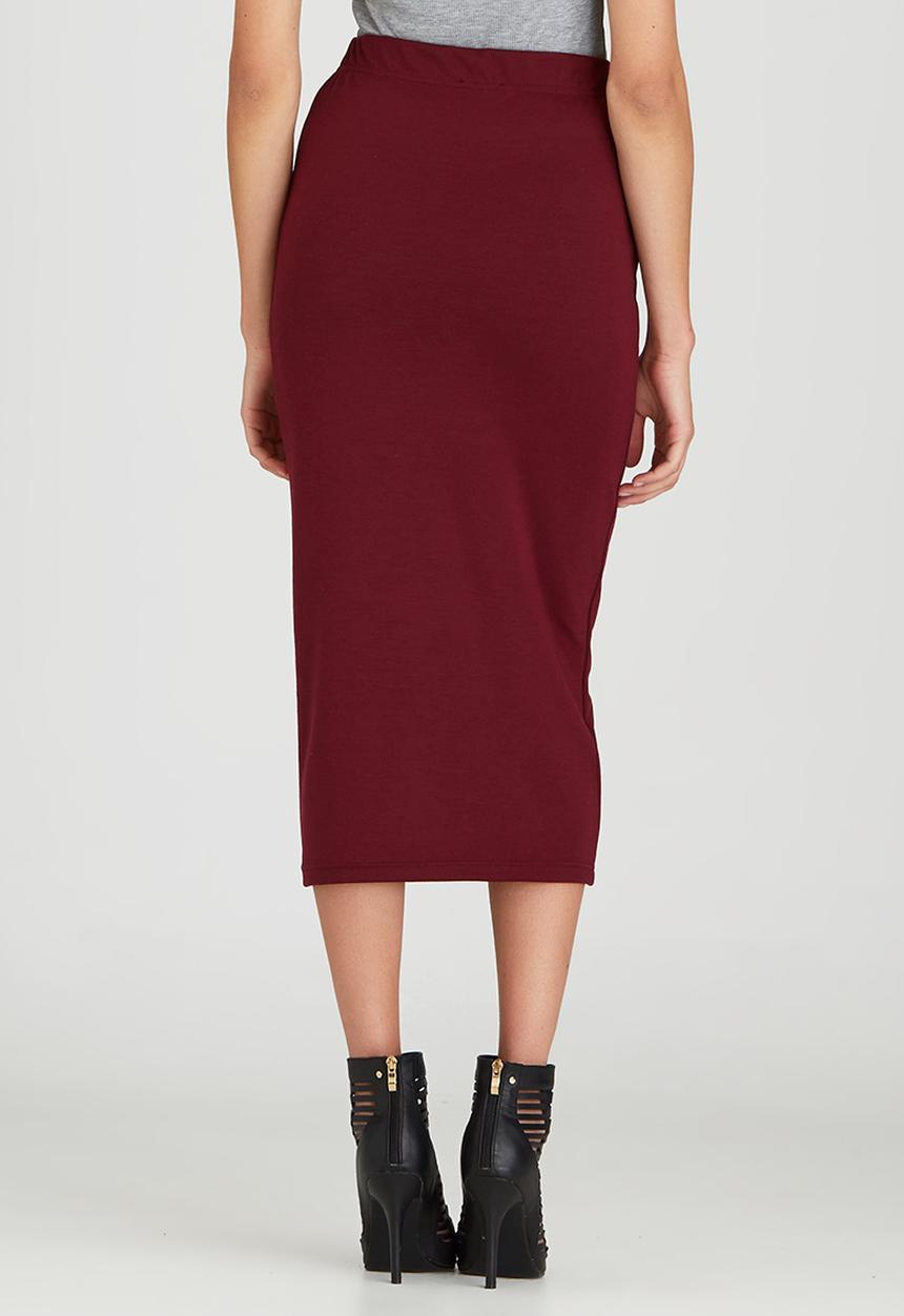 STYLE REPUBLIC - Bodycon Midi Skirt Dark Red