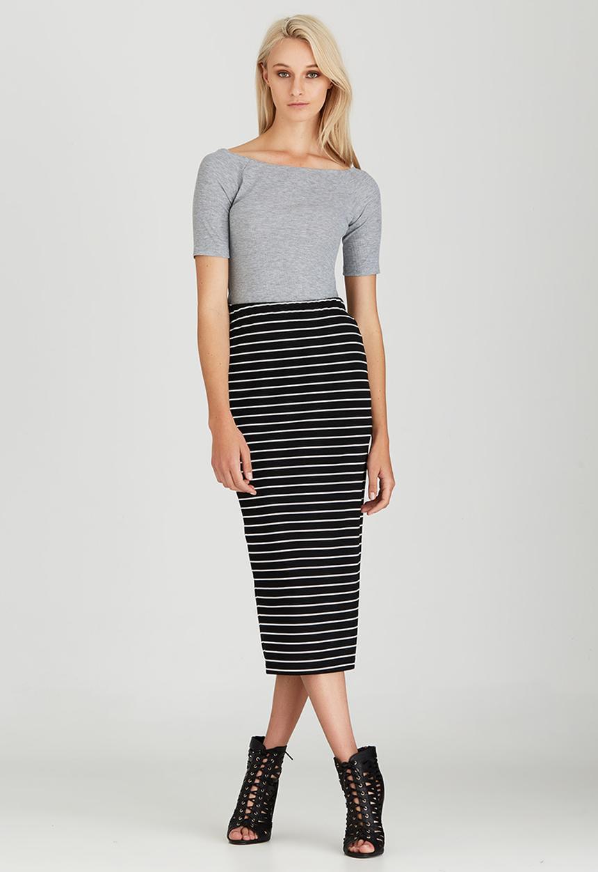 STYLE REPUBLIC - Bodycon Midi Skirt Black and White